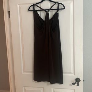 Michael Kors shift dress, brown, leather straps, size large, sexy back!